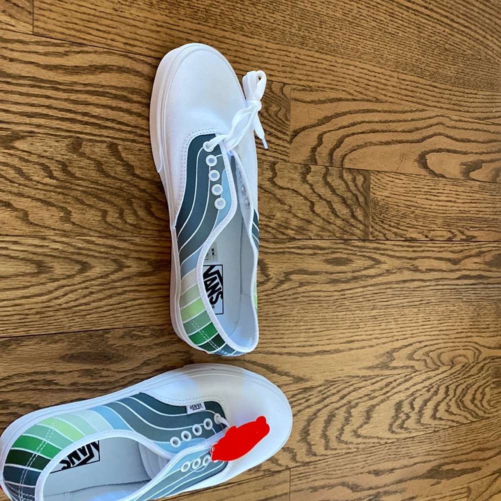 Vans white with green stripe
